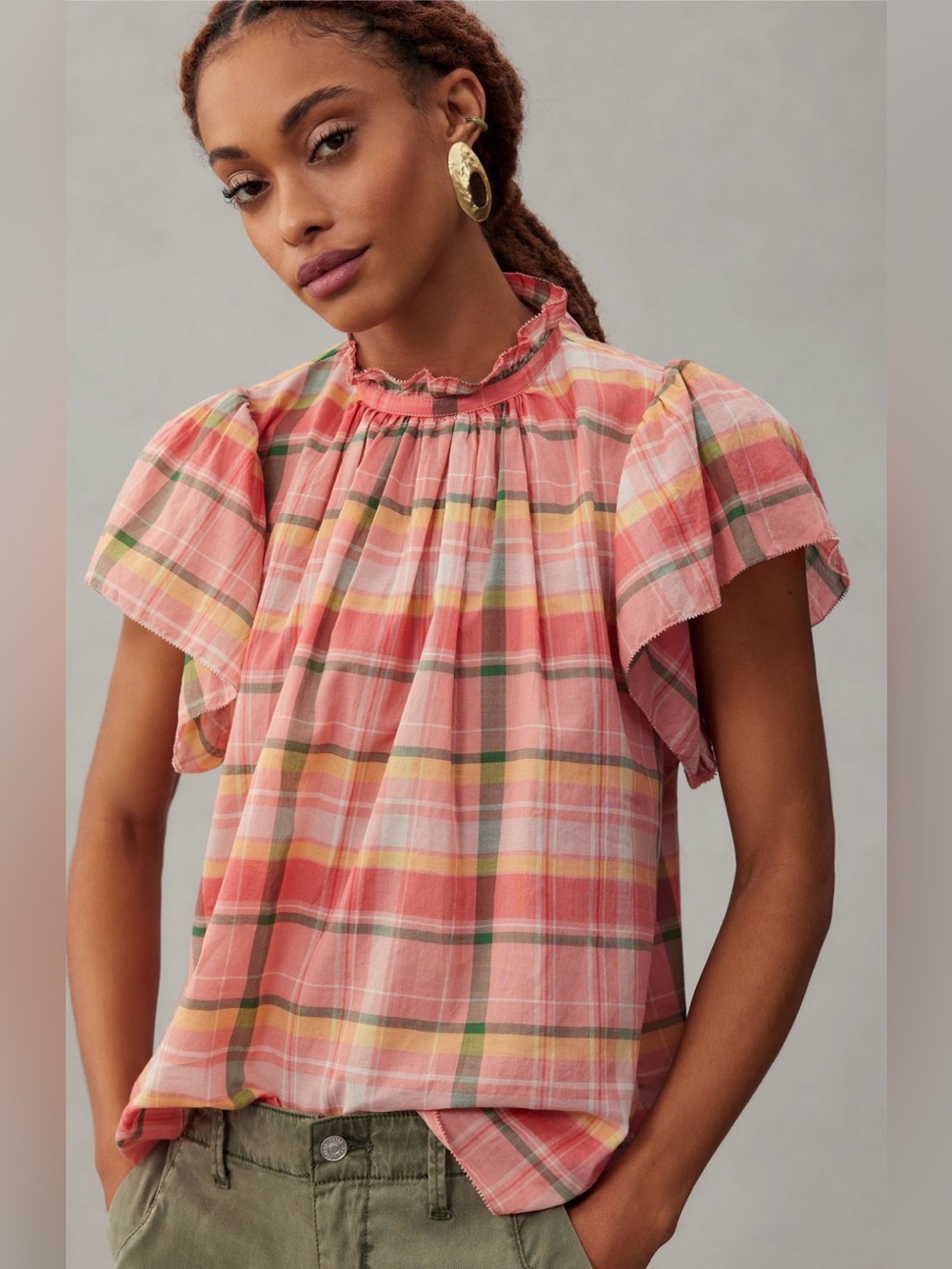 NWT Anthropologie Trovata Carla Blouse in Marmalade Pink Plaid